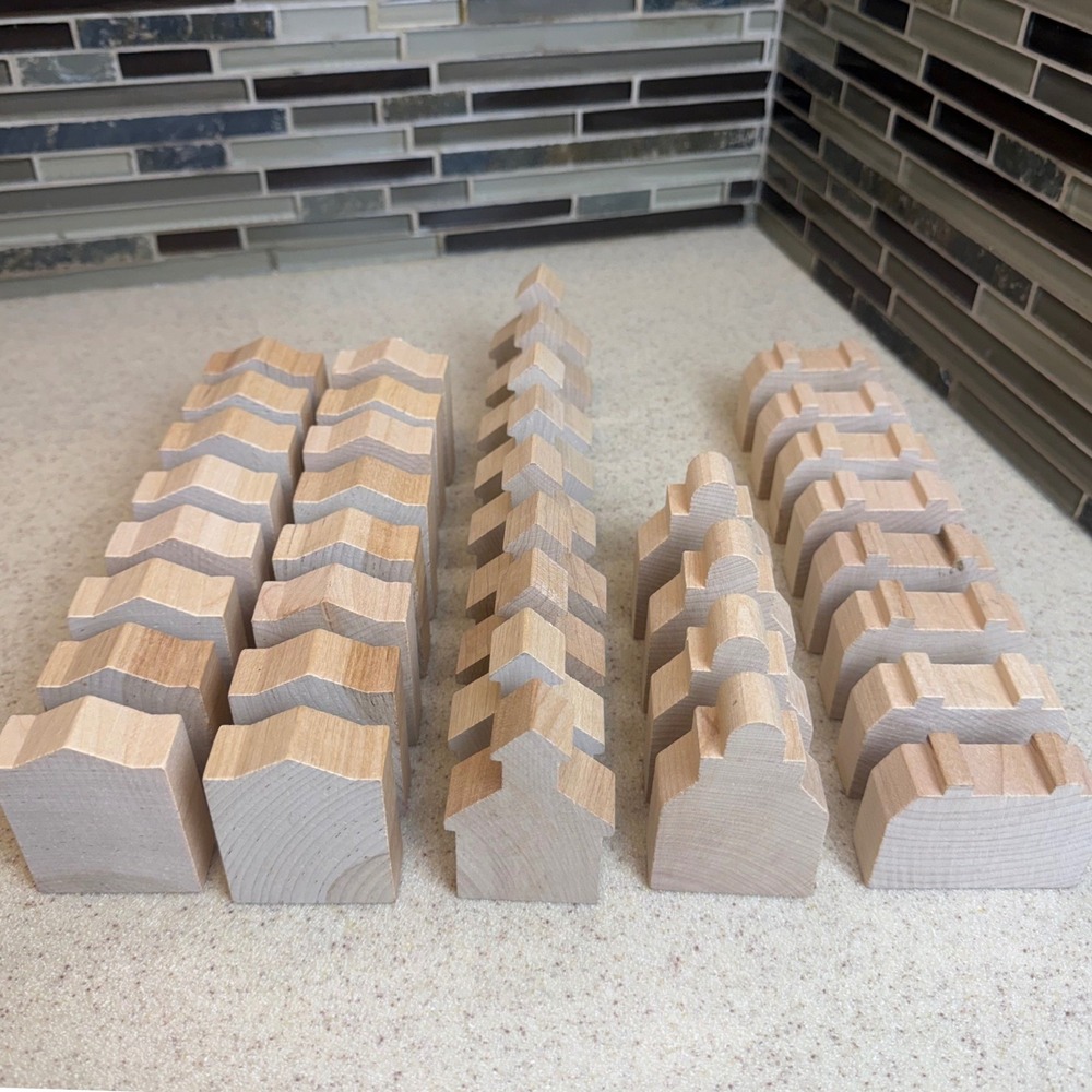 37pc Unfinished Wood Miniature Village Set DIY Crafts Houses Church Schoolhouse